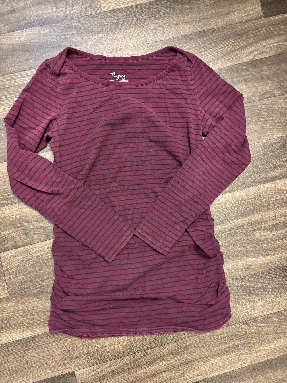 Thyme Maternity Burgundy and Black Striped Long Sleeve Top